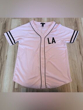 Forever 21 Pink Button up Baseball Jersey Shirt
